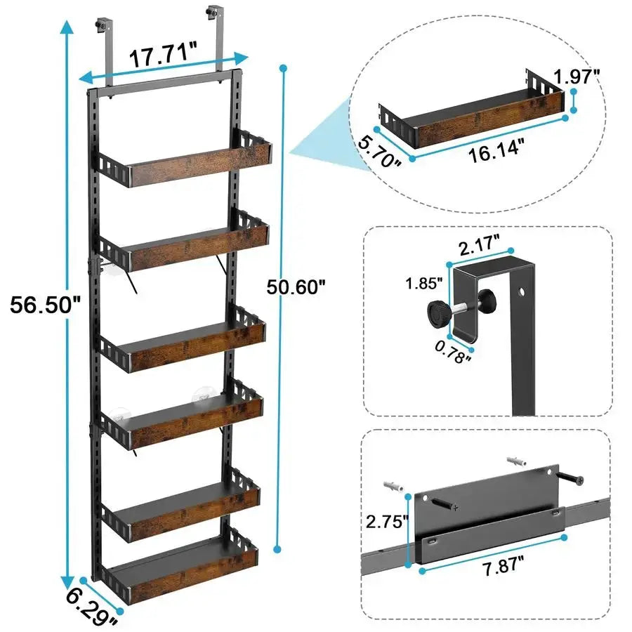 Over the Door Pantry Organizer, 6Tier Adjustable Wooden Basket Kitchen Pantry Door Organization and Storage, HeavyDuty Metal Han from PriceLows™