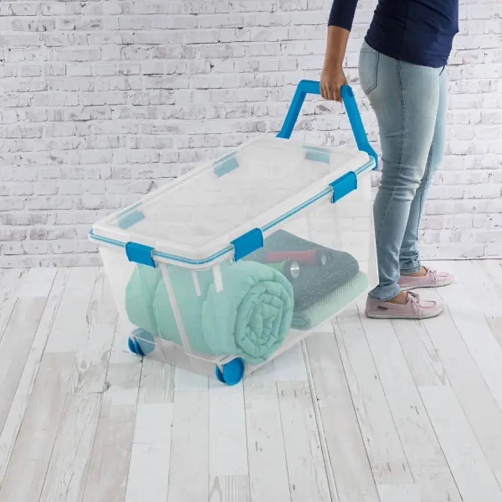 Large Wheeled Gasket Storage Box with Stackable Design, Latching Lid, Handle, Tight Seal, Clear Base and Lid, Single Pack from PriceLows™
