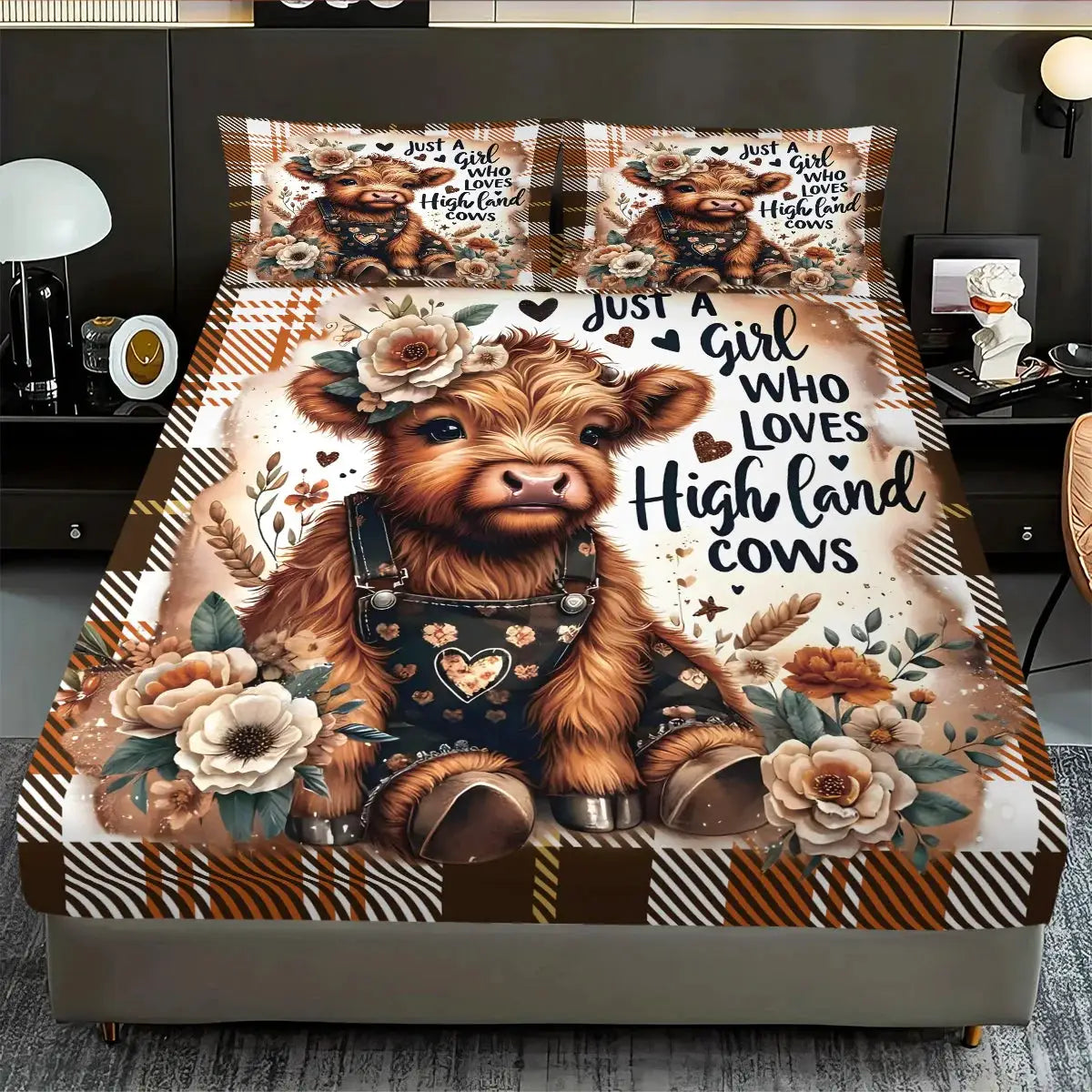 3pcs Cartoon Highland Cow Print Coreless Bed Sheet Set Multi Size Bedcover Bedroom Dormitory Bedding Decoration Machine Washable from PriceLows™