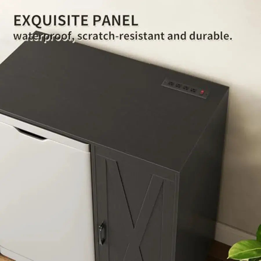 Mini Fridge Cabinet with Storage, Coffee Bar Cabinet with Power Outlet,Fits 24" Wine Fridge, 3-Tier Organizer from PriceLows™
