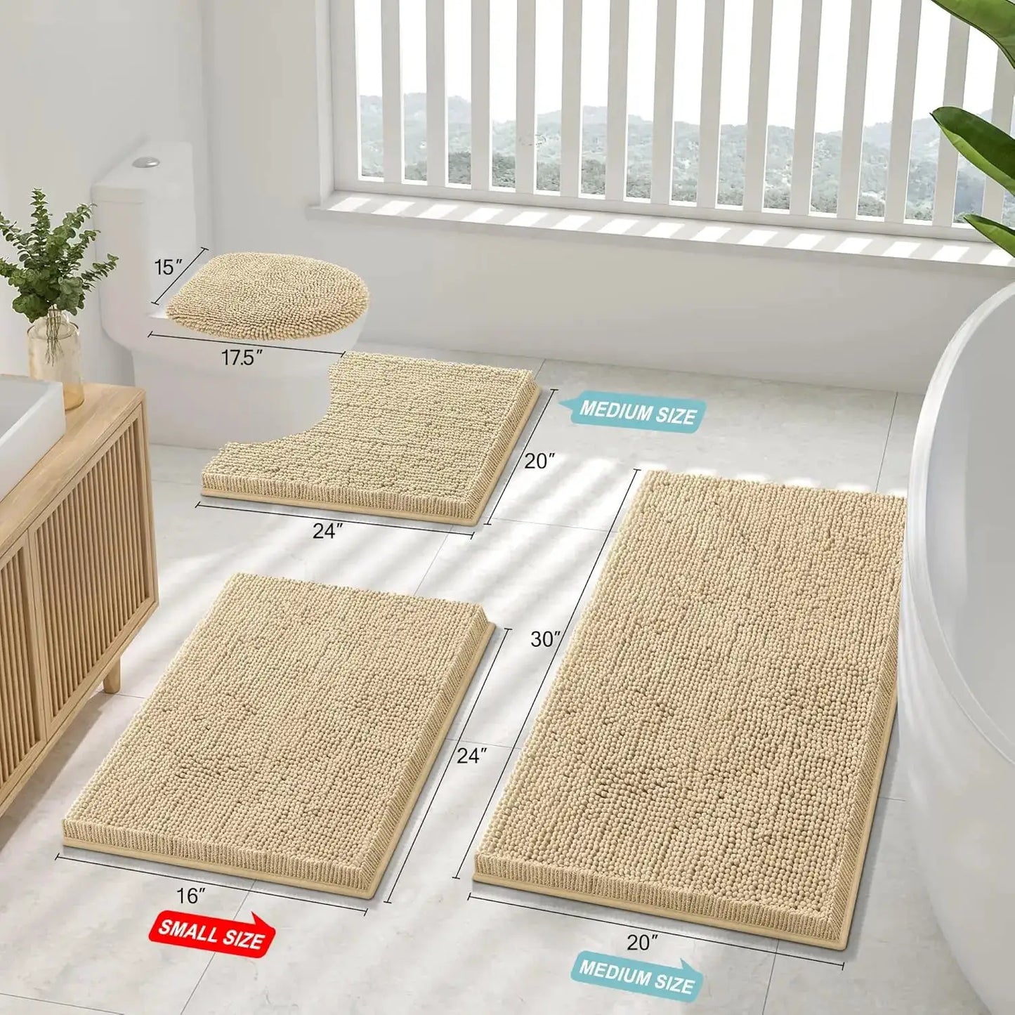 Bathroom Rugs Sets 2 Piece, Soft Absorbent Chenille Machine Washable Non Slip Shaggy Bath Rug Set for Tub, Shower, and from PriceLows™