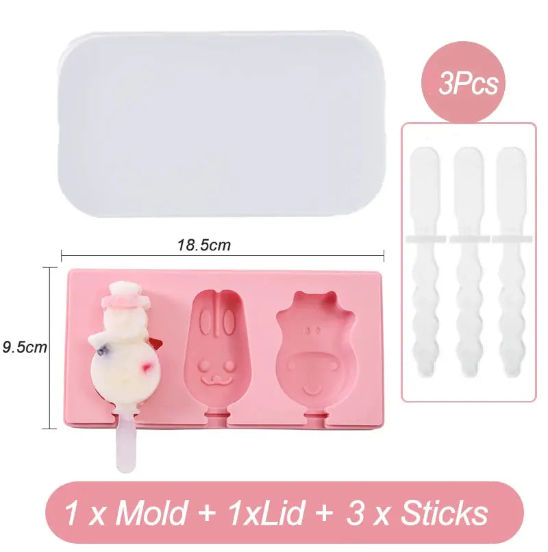 Silicone Ice Cream Mold Diy Cartoon Animal Fruit Popsicle Mould with Lid and Stick Ice Cube Maker Kitchen Tools Accessories from PriceLows™