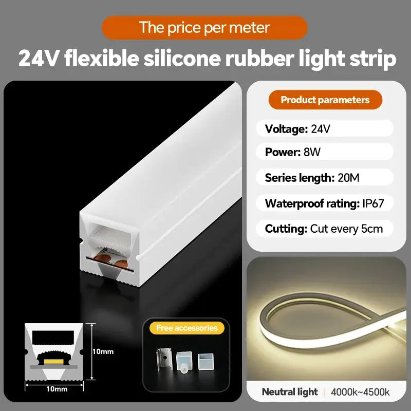 24VLED Silicone Light Strip Sleeve Outdoor Waterproof Linear Light Open Hidden Embedded Flexible Bendable Shaped Light Strip from PriceLows™