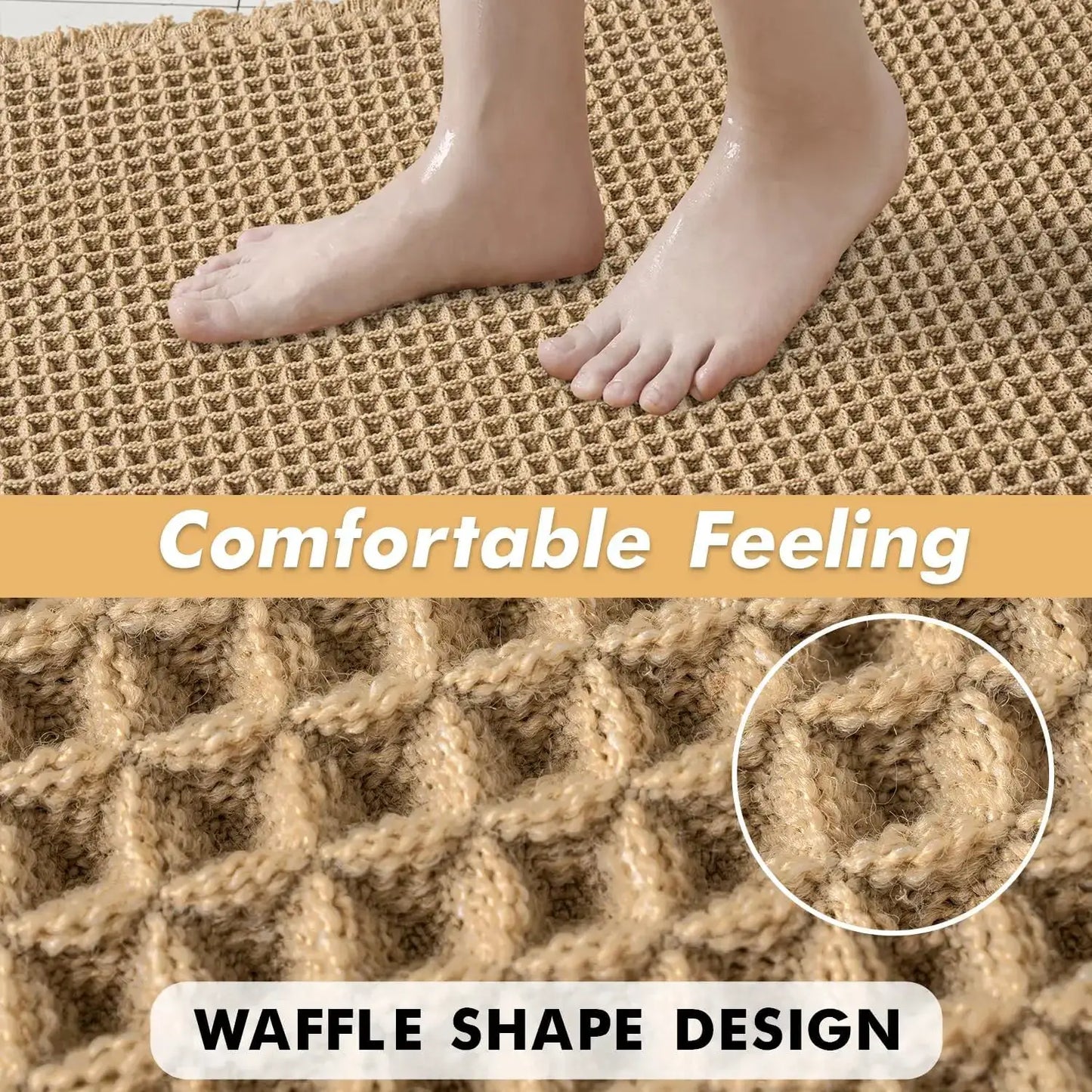 Waffle Bath Mat Set Non Slip Bathroom Rug Super Absorbent Soft Machine Washable Floor Mat with Tassels from PriceLows™