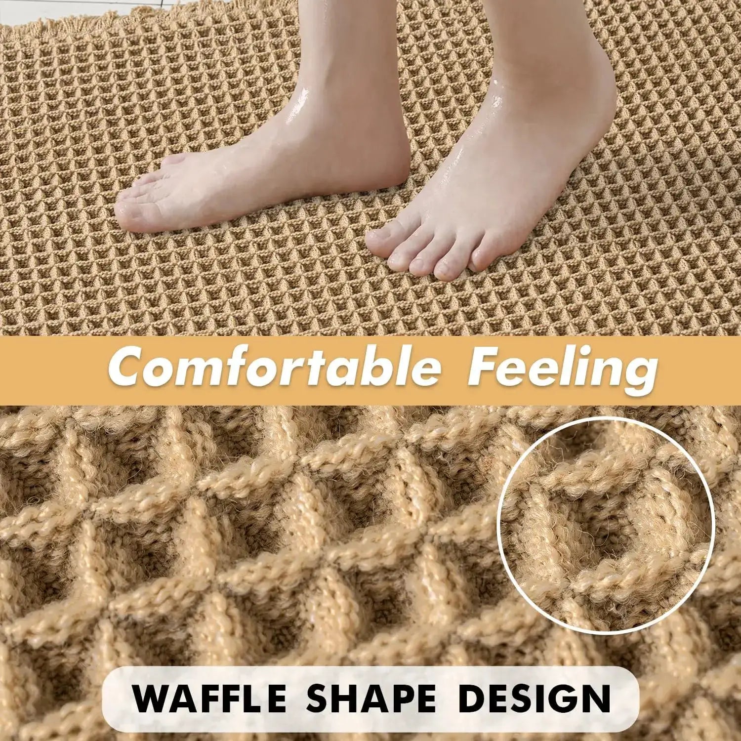 Waffle Bath Mat Set Non Slip Bathroom Rug Super Absorbent Soft Machine Washable Floor Mat with Tassels from PriceLows™