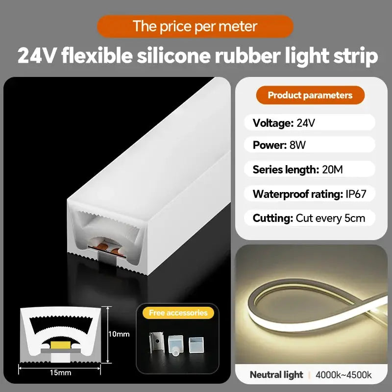 24VLED Silicone Light Strip Sleeve Outdoor Waterproof Linear Light Open Hidden Embedded Flexible Bendable Shaped Light Strip from PriceLows™