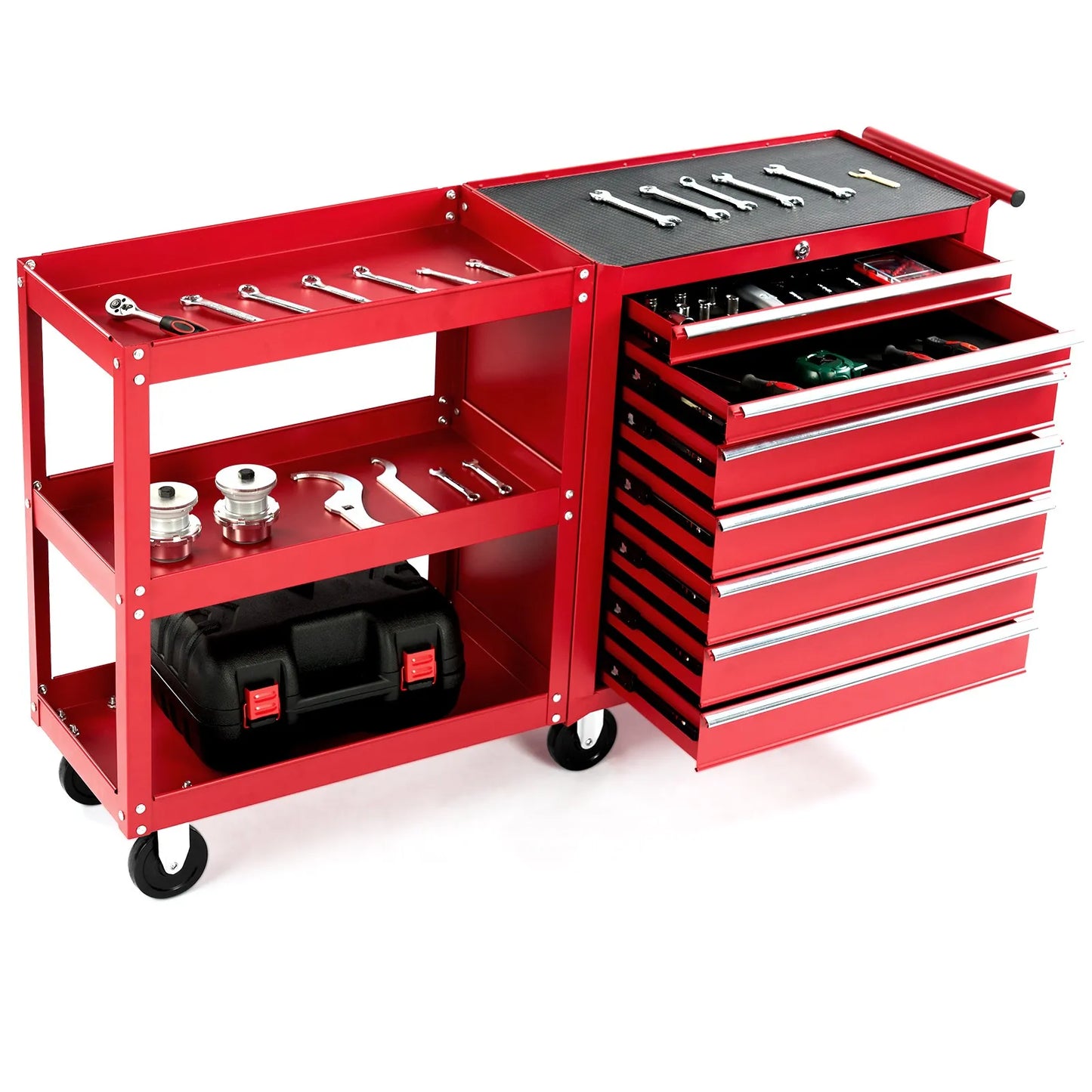 Rolling Tool Chest, 7-Drawer Mobile Tool Cart with Side Shelves and Top Cushion from PriceLows™