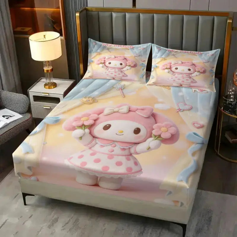 Sanrio My Melody Sanrio Fitted Sheet Set Kawaii Cute Anime Bed Sheet Pillowcases Kids Girls Bedroom Soft Cartoon Mattress Cover from PriceLows™