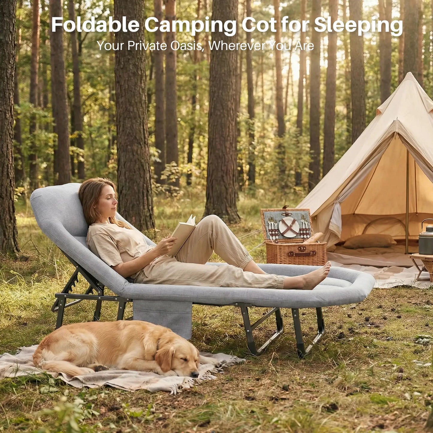 Folding Camping Bed | Mattress Included | 450 Lbs Capacity | Carry Bag Included