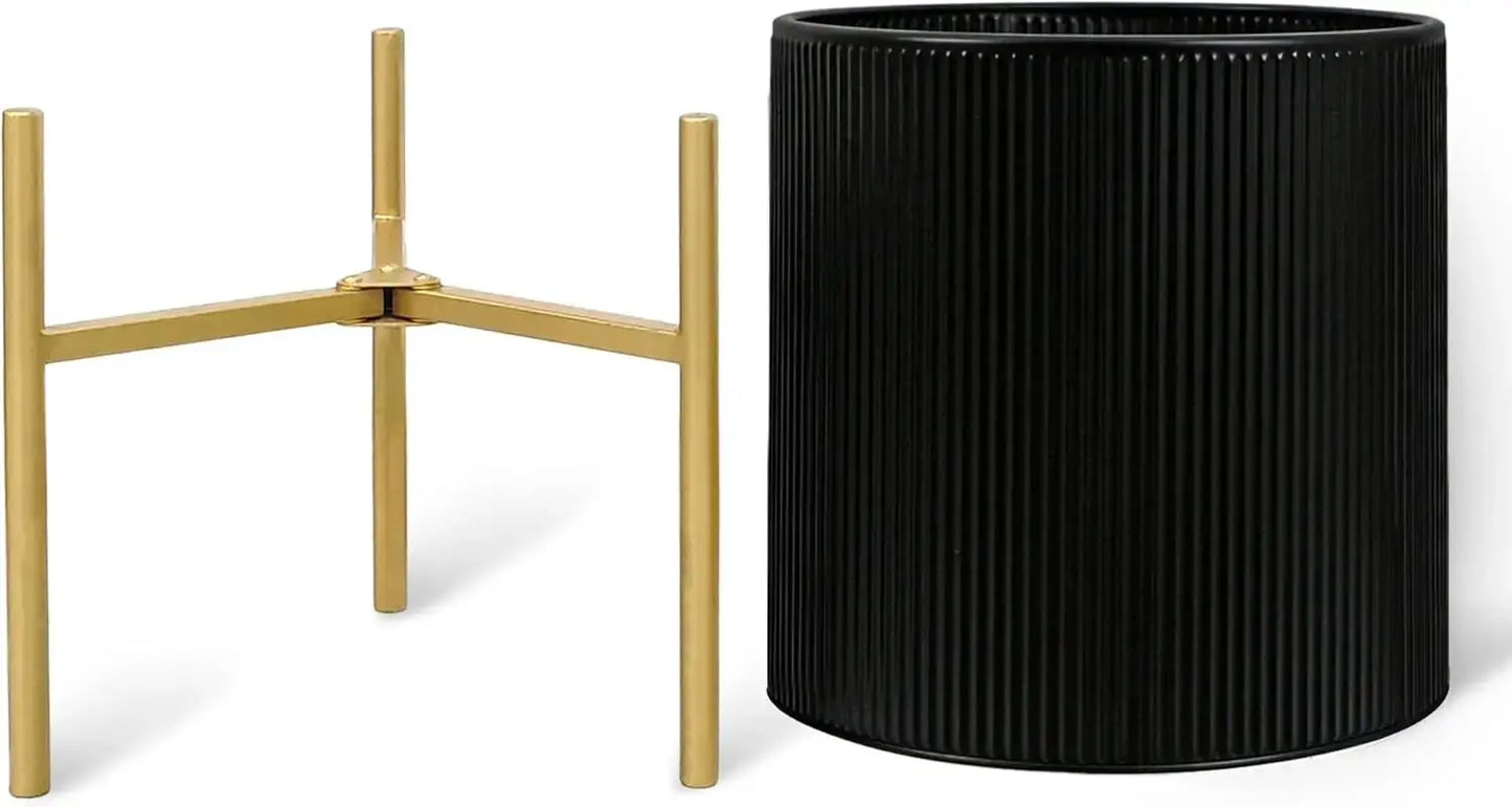 Modern Plant Pots, Set of 2 Round Large Planters with Stand, Large Size Metal Pots with Drainage Holes for Living Room, from PriceLows™