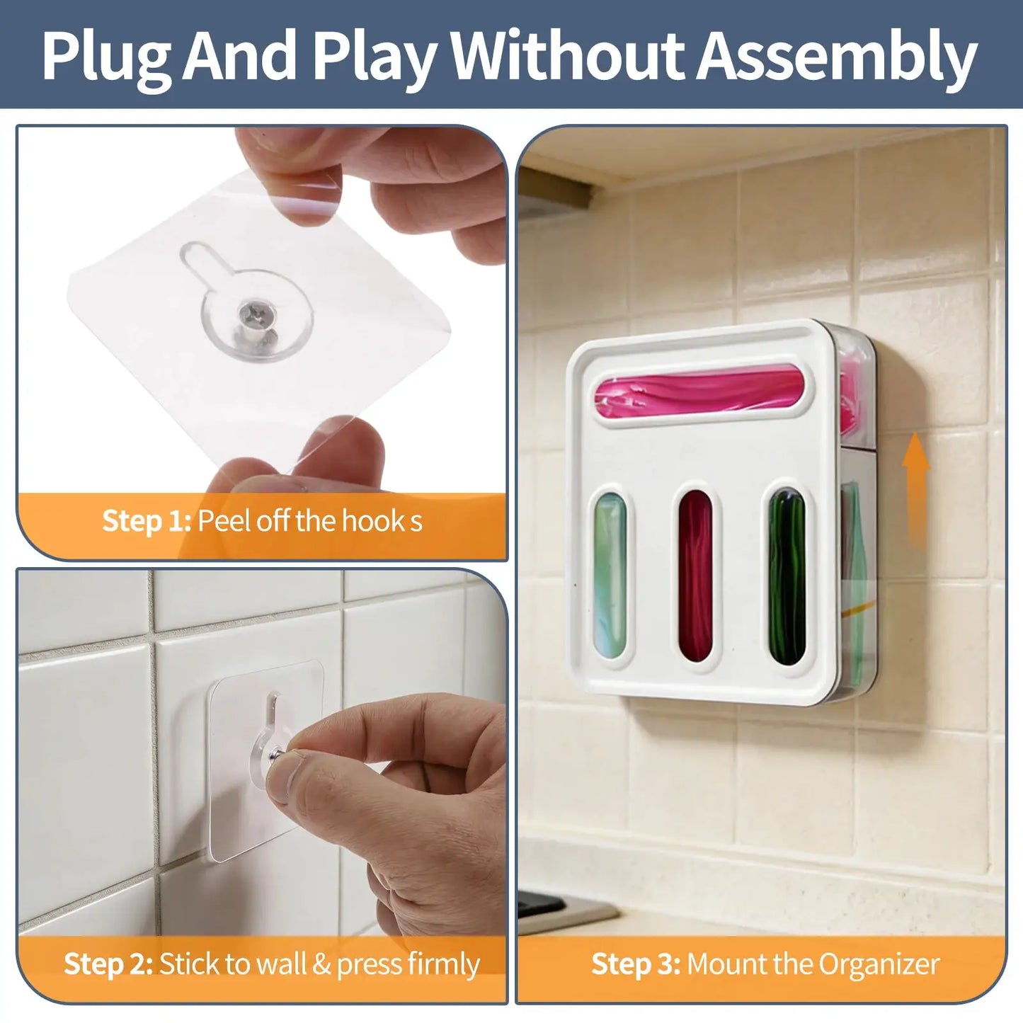 Food Storage Bag Organizer | 4 Compartment Dispenser | Clear Plastic | Dispenser