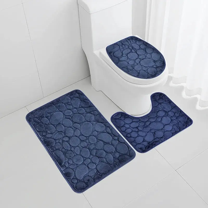 1 Set of Solid Color Simple Bathroom Water-absorbing and Non-slip Floor Mat Stone Pattern, Comfortable and Soft, Three-piece Set from PriceLows™