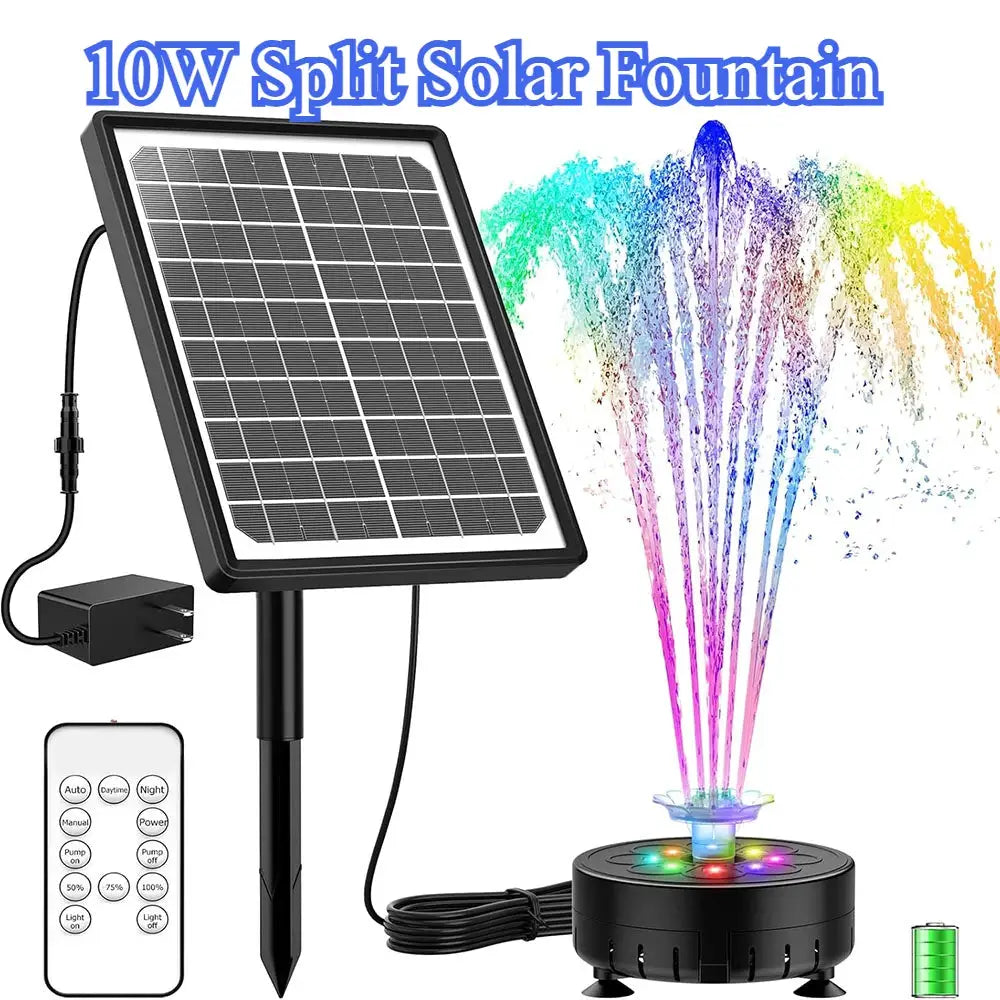 10W Solar Water Fountain with Colorful LED Light 4400mAh Rechargeable Battery Remote Control Solar Fountain Pump with 16 Nozzles from PriceLows™
