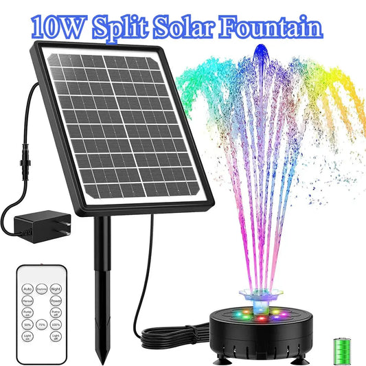 10W Solar Water Fountain with Colorful LED Light 4400mAh Rechargeable Battery Remote Control Solar Fountain Pump with 16 Nozzles from PriceLows™