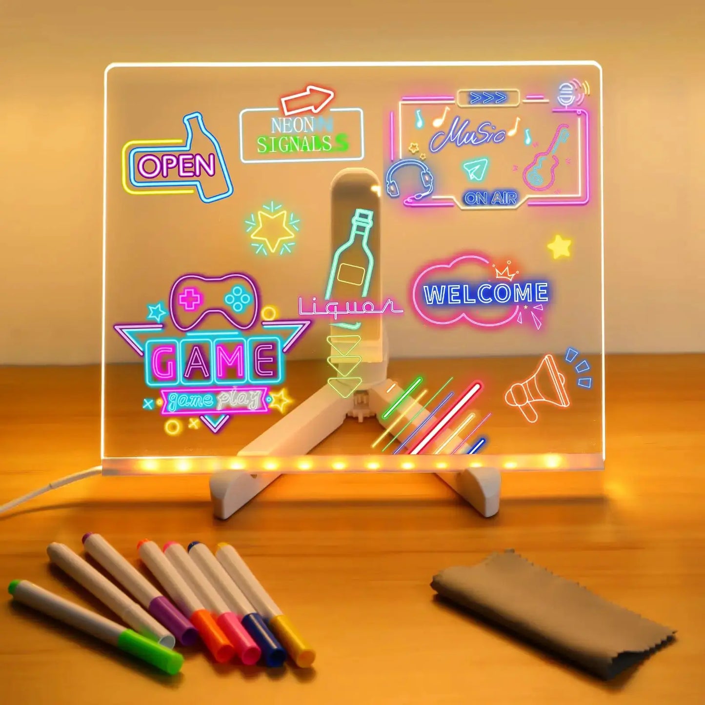DIY LED Note Board With Night Light Colorful 7 Pens Acrylic Message Board Children‘s Drawing Board For Kids Birthday Gift from PriceLows™