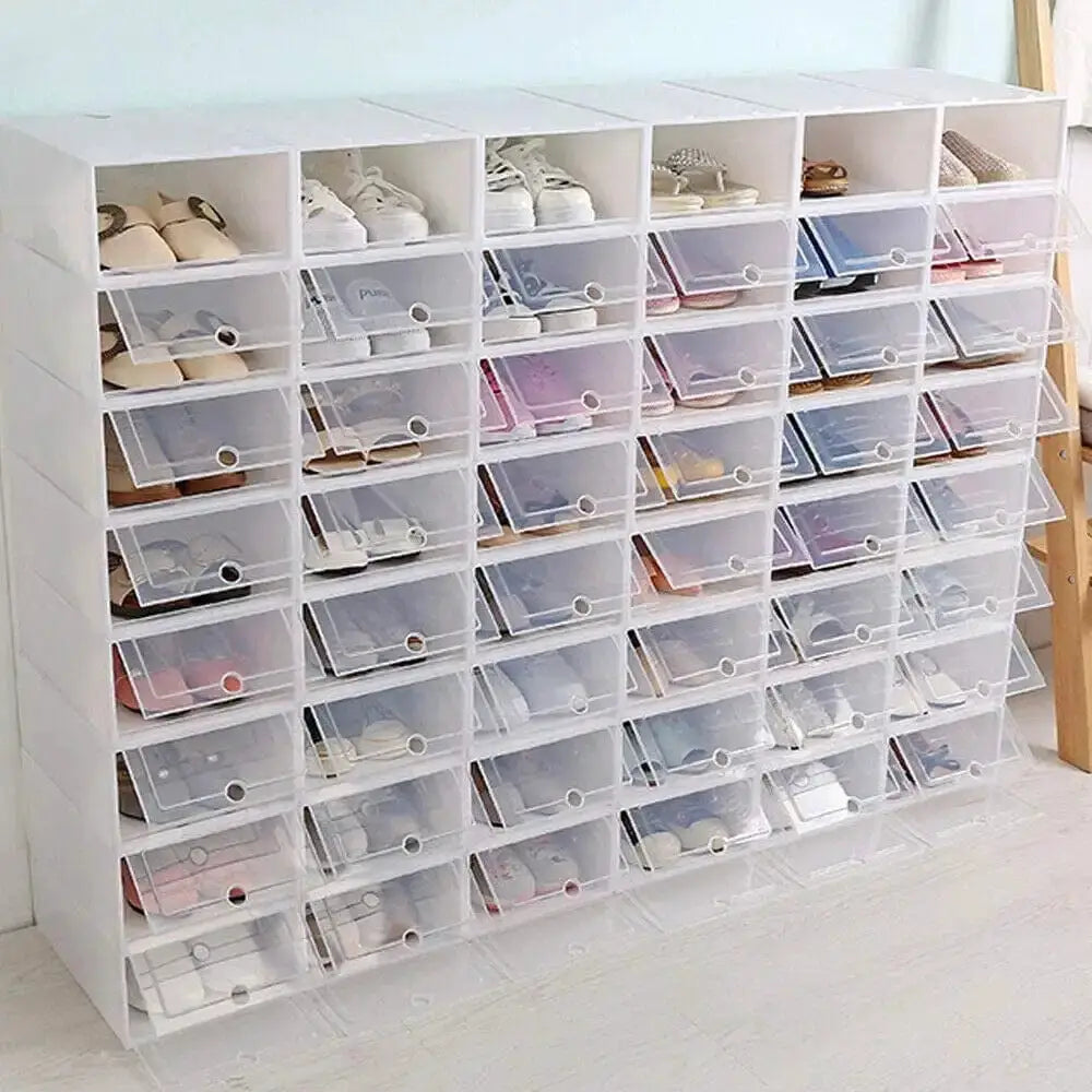 20PCS/24PCS Foldable Flip Shoe Boxes Set Shoe Rack Stackable Storage Container Plastic Clear Shoe Case Home Organizer 33*23*14cm from PriceLows™