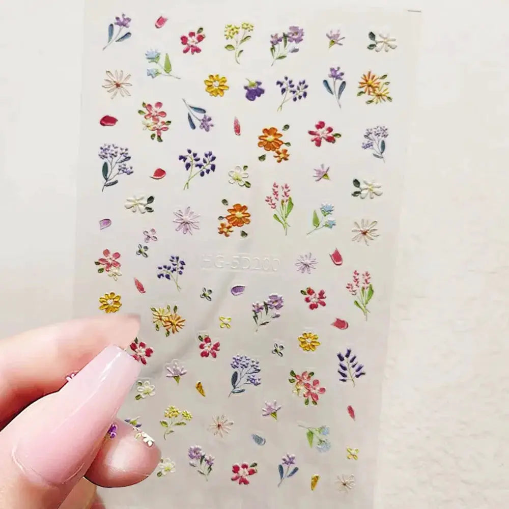 1pc Flower Nail Stickers Summer Floral Leaf Plant 5D Embossed Nail Slider Decals Self-Adhesive Nail Art Supplies Manicure Decor from PriceLows™