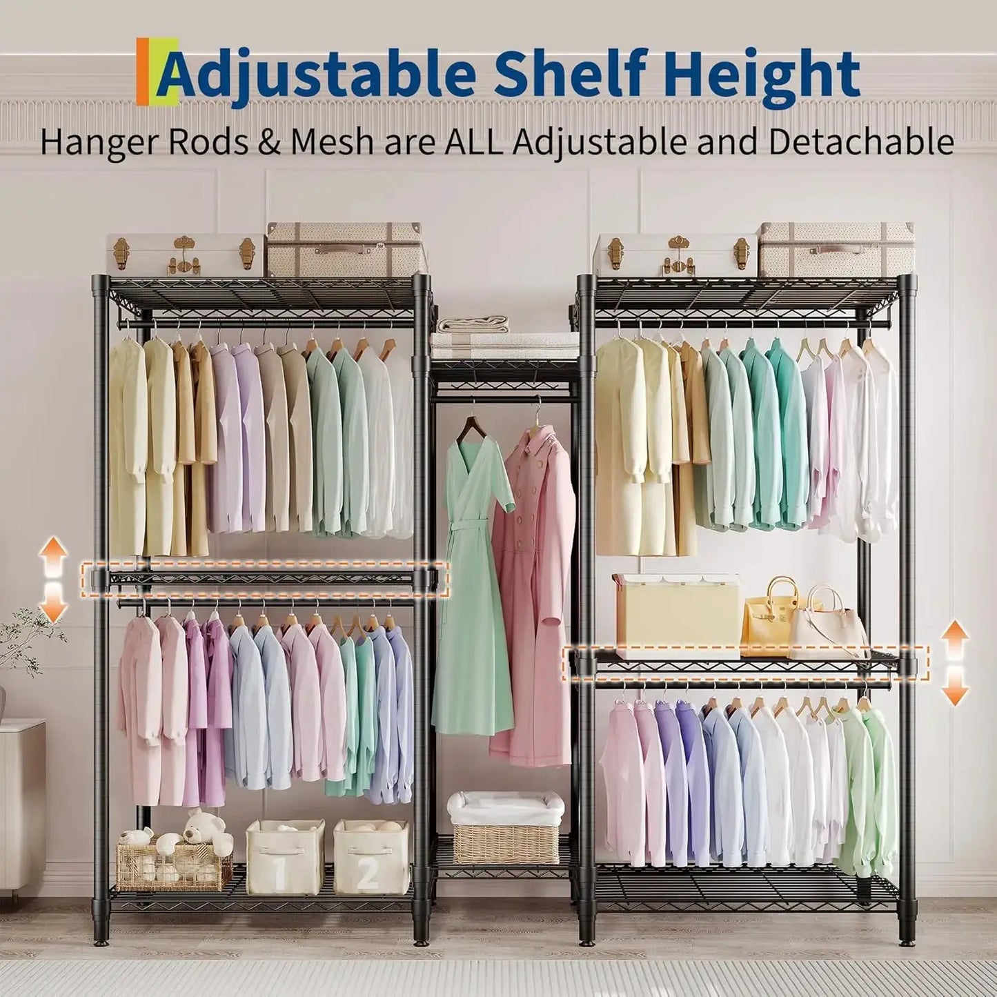 Heavy Duty Clothes Rails,Clothes Rack with 5 Hang Rods & 8 Shelves Freestanding Wardrobe Closet for Corner,Coat Rails from PriceLows™