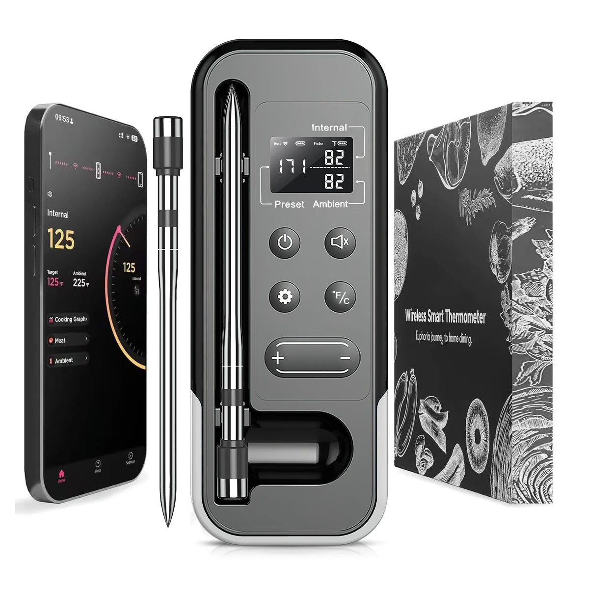 Bluetooth BBQ Thermometer | Wireless Meat Probe | Temperature Alarm | All Grills