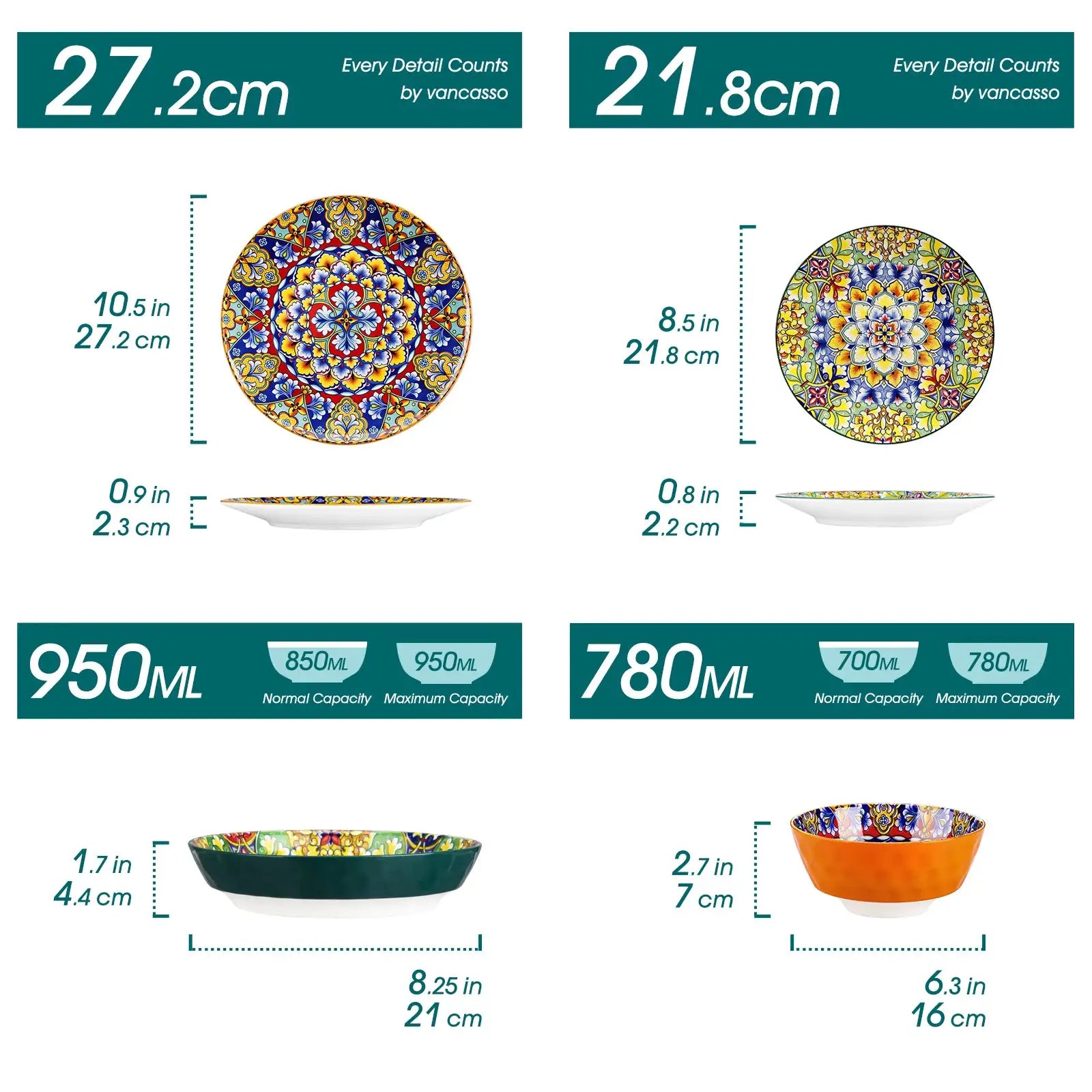 vancasso 12/16/18/24 Piece Ceramic Dinnerware Set Stoneware Bohemian Style with Dinner/Dessert Plate/Cereal/Pasta Bowl For 6 from PriceLows™