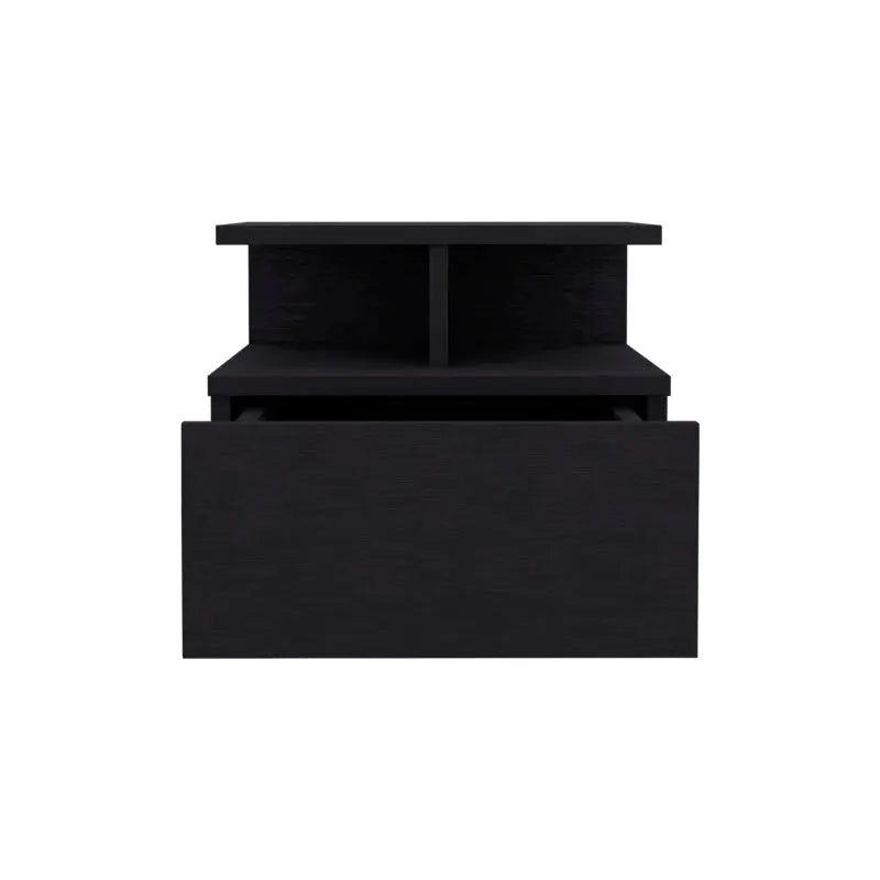 Floating Nightstand 12"H, Wall Mounted with Single Drawer and 2-Tier Shelf, Black from PriceLows™