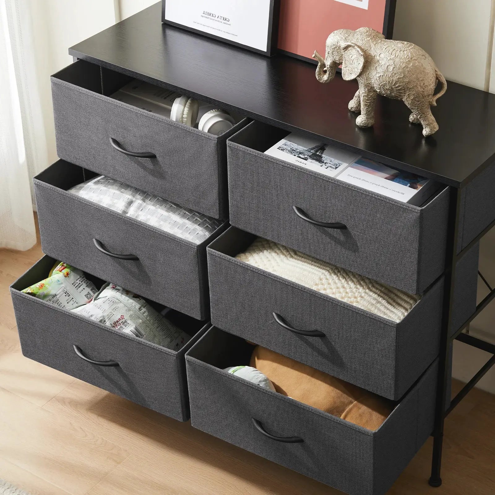 JHK 6 Fabric Drawers Nightstand For Bedroom Bedside Sofa Table With Storage Closet Chest Clothes Display Cabinet Furniture from PriceLows™