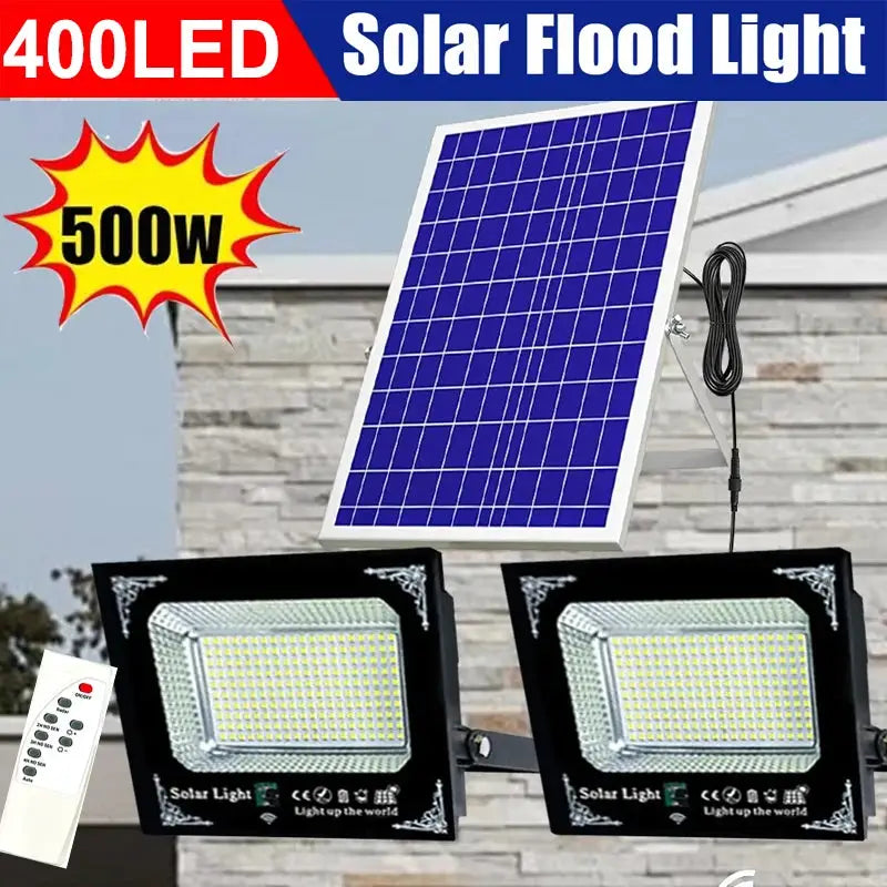 500W Led Solar Light High Bright 2 Head Flood Light Waterproof Outdoor Garden Wall Light with Aluminum Solar Panel For Garden from PriceLows™