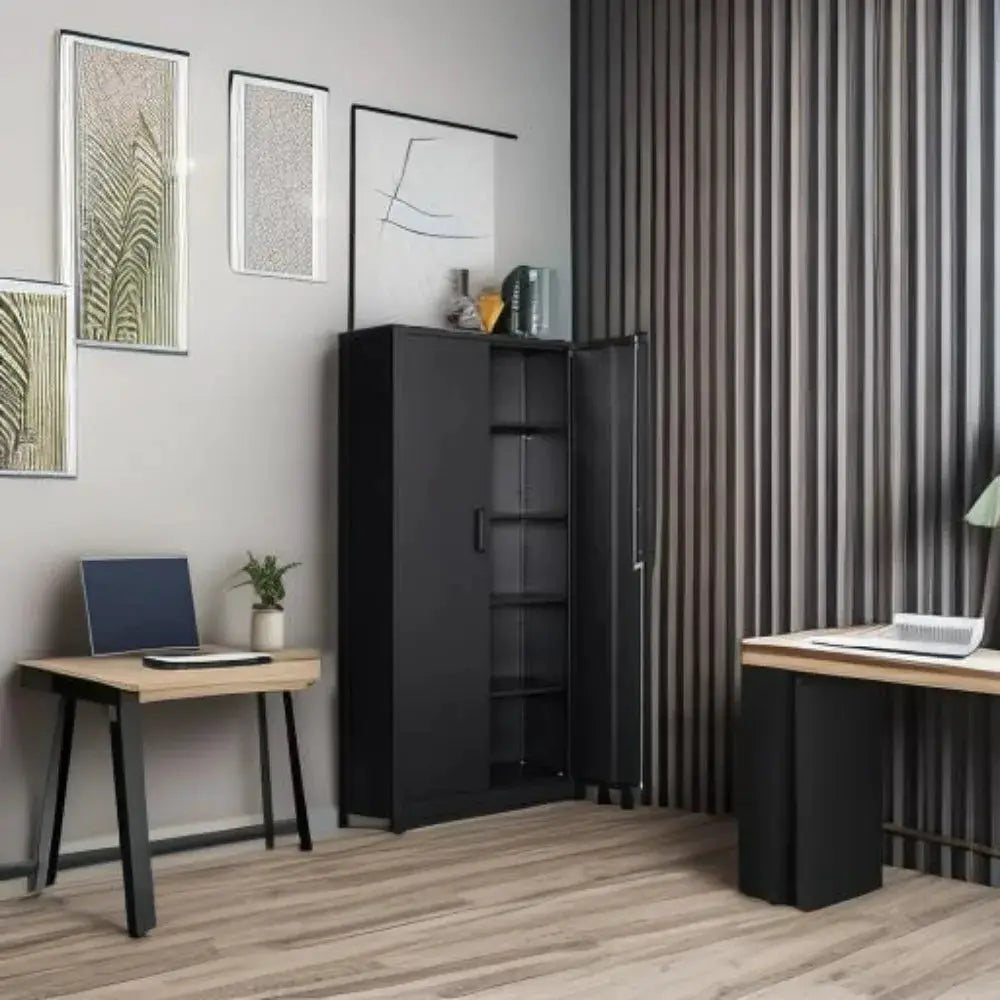 Metal Storage Cabinet with 2 Doors and 6 Shelves,72x36x18 Wide & Deep Garage Storage Cabinet,Tall Black Locking Metal Cabinets from PriceLows™