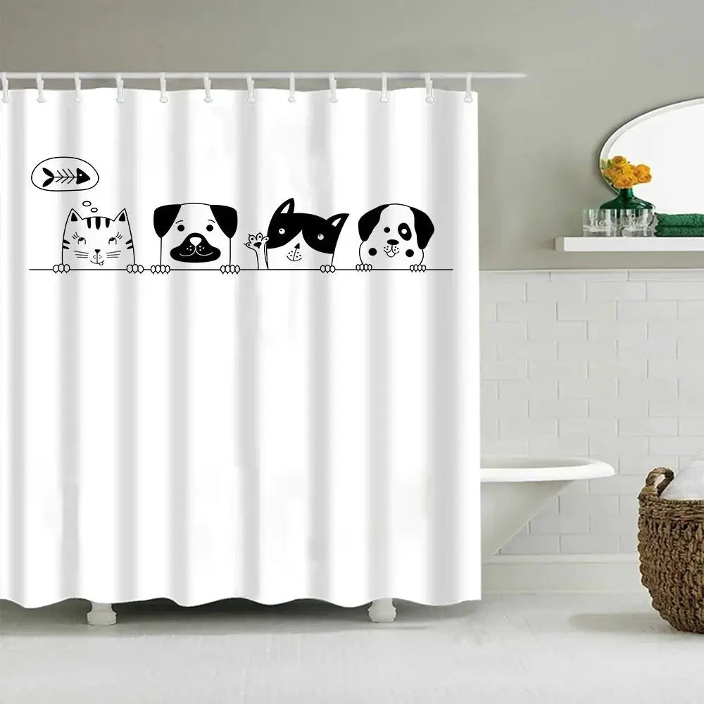 Puppy Cat Cute Cartoon Shower Curtains Washable Fabric Polyester For Bathtub Art Bathroom Decor Partition With Hooks Waterproof from PriceLows™