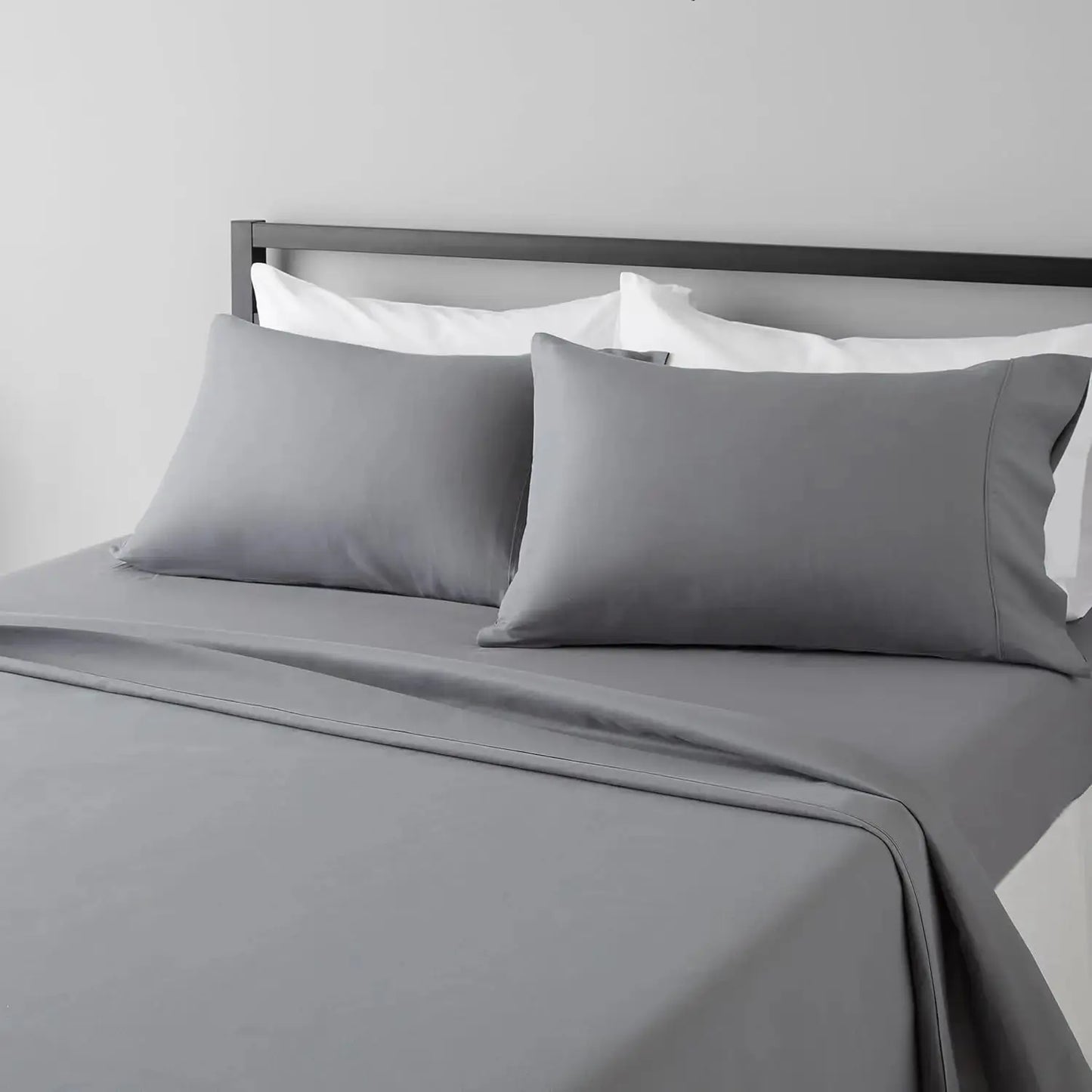 Full Microfiber Bed Sheet Set with 14-Inch Deep Pockets, Dark Gray, Solid - Soft, Breathable, Wrinkle-Free from PriceLows™