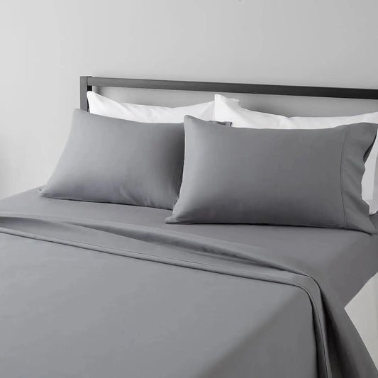 Full Microfiber Bed Sheet Set with 14-Inch Deep Pockets, Dark Gray, Solid - Soft, Breathable, Wrinkle-Free from PriceLows™