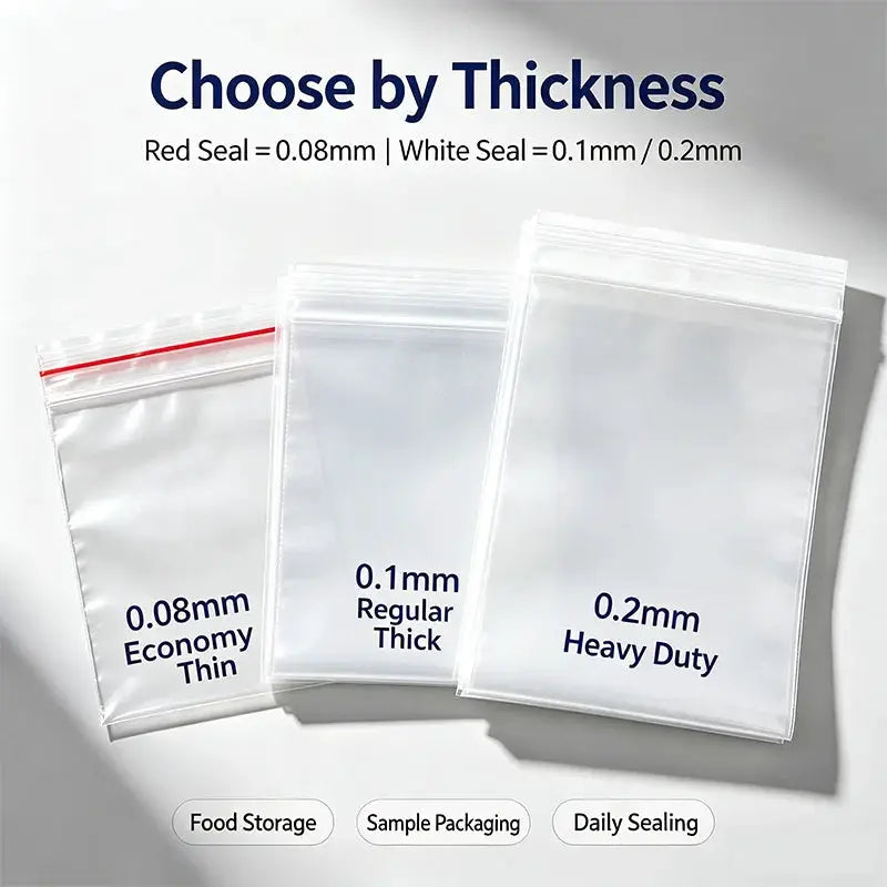 Zip Lock Bags | Clear Plastic | 0.08/0.1/0.2mm | Red White Seal Reusable