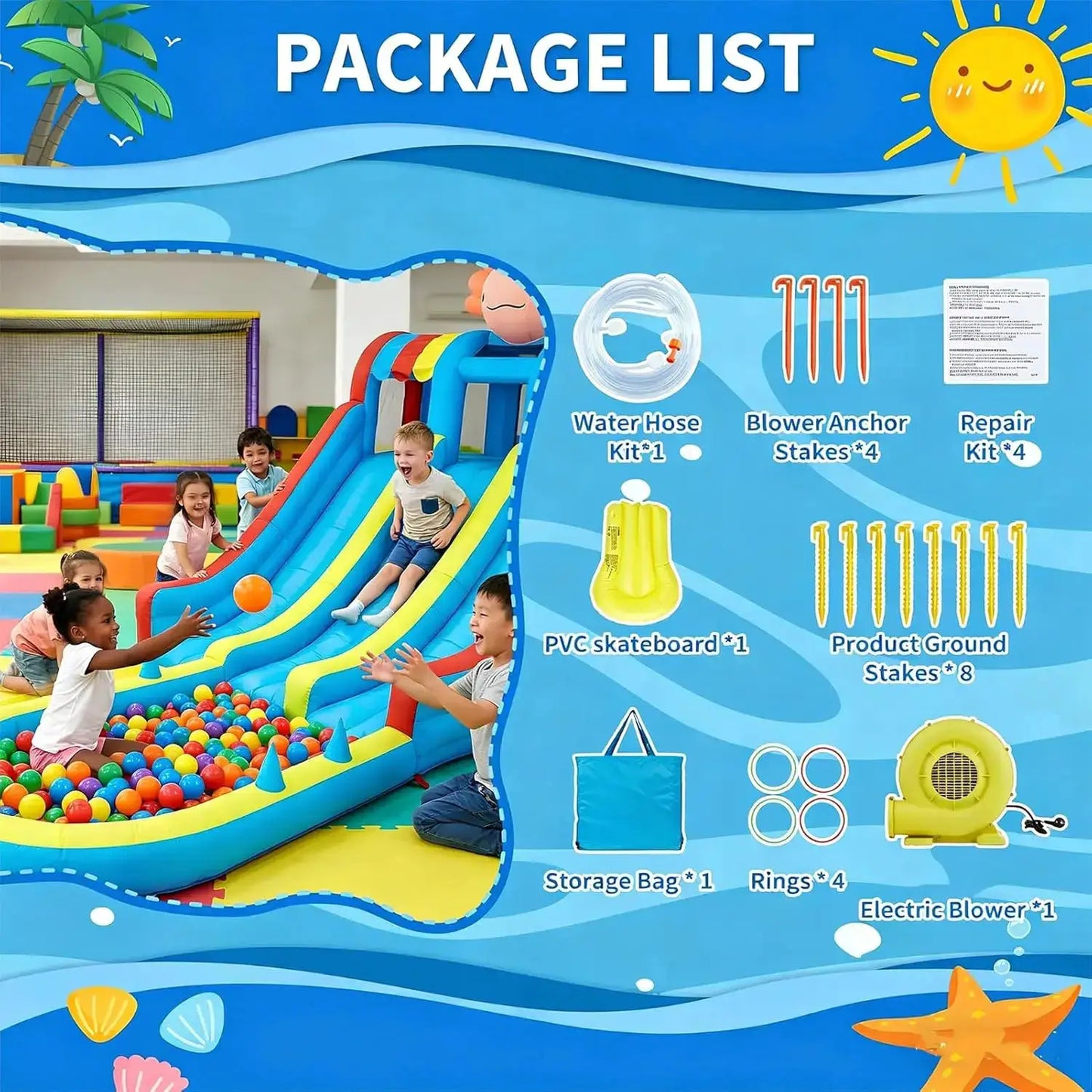 Inflatable Water Park Bounce House for Kids, Dual Slides with Long Slip Mat and Splash Pool, Durable Oxford Fabric Blow Up Water Castle with Powerful Air Blower for Backyard Outdoor Summer Fun from PriceLows™