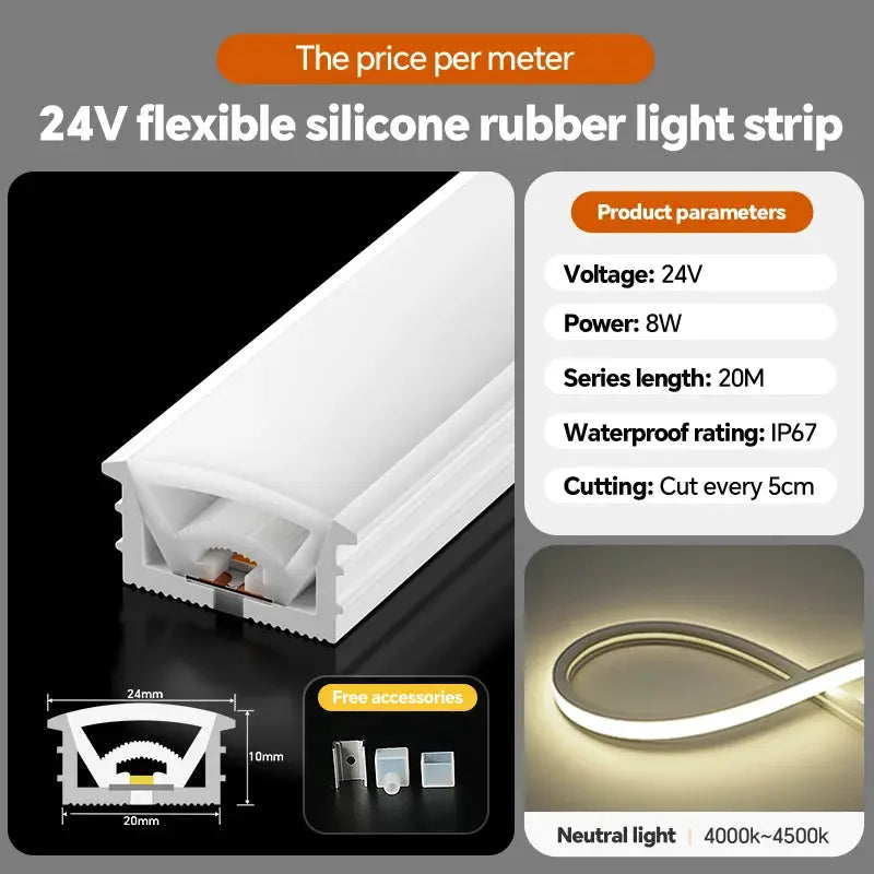 24VLED Silicone Light Strip Sleeve Outdoor Waterproof Linear Light Open Hidden Embedded Flexible Bendable Shaped Light Strip from PriceLows™