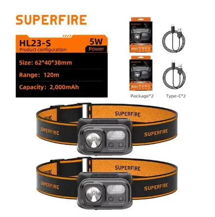 SUPERFIRE Mini Powerful LED Sensor Headlamp Rechargeable USB C Head Flashlight with Red Light for Camping Fishing and Emergency from PriceLows™