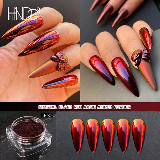 HNDO Red-Black Gradient Colors Nail Mirror Chrome Powder Glitter Chameleon Professional Manicure Pigment Dust TE31 from PriceLows™
