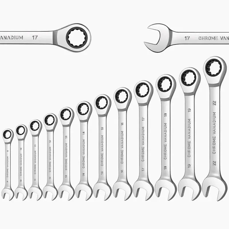 Ratcheting Wrench Set Metric and Standard 12-Point Box End Combination Spanner Gear Wrench Garage Tool Set,CR-V Full Polished from PriceLows™
