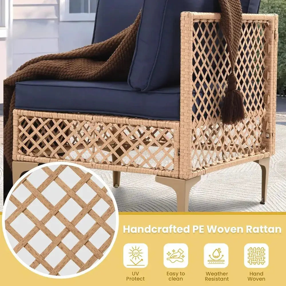 7-Piece Outdoor Patio Sectional Set with Water-Resistant Cushions and Coffee Table, Suitable for Garden, Yard, Poolside in Natur from PriceLows™