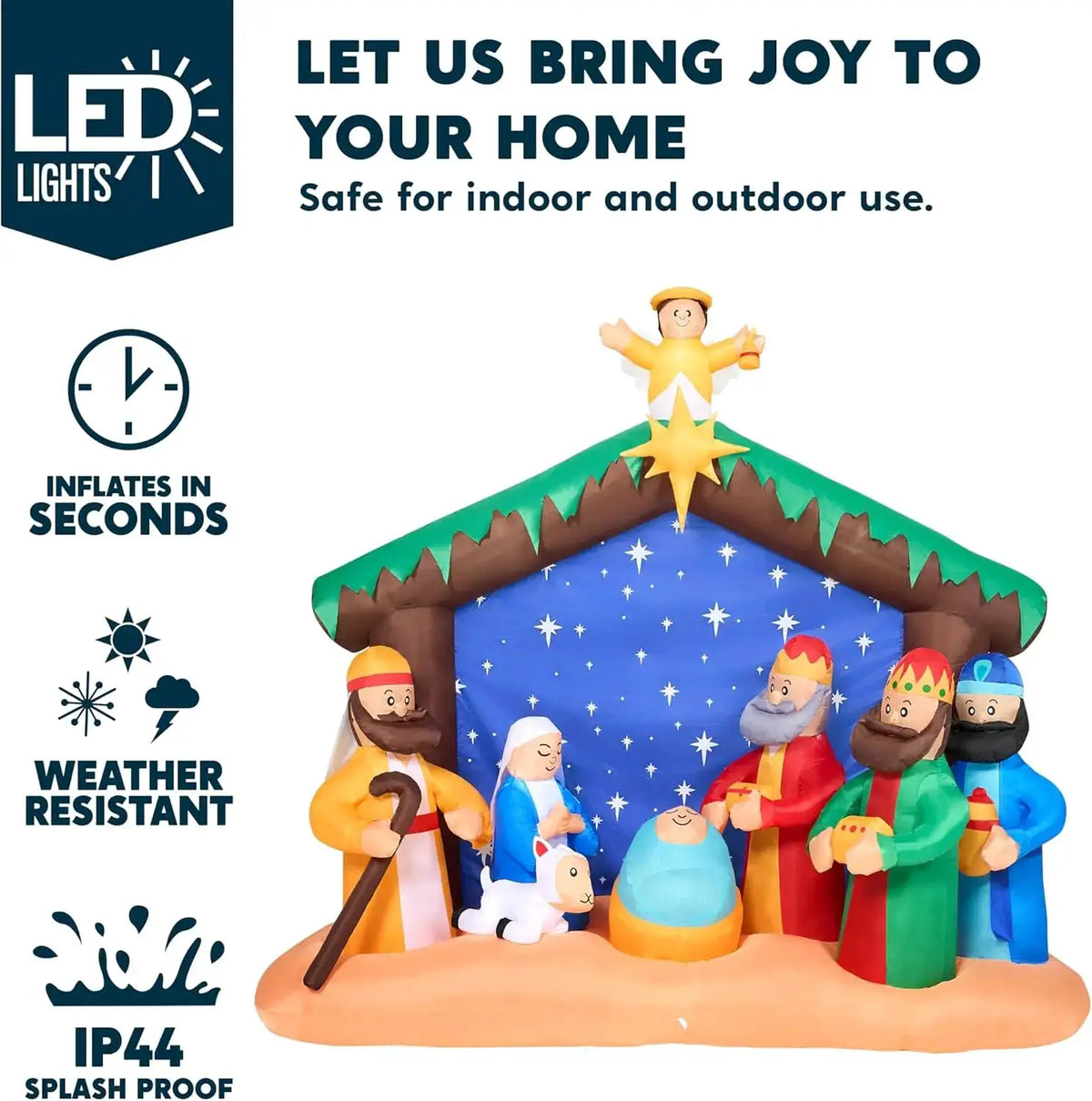 Christmas Nativity Inflatable | 8 Ft LED | Outdoor Yard Decor | One Size