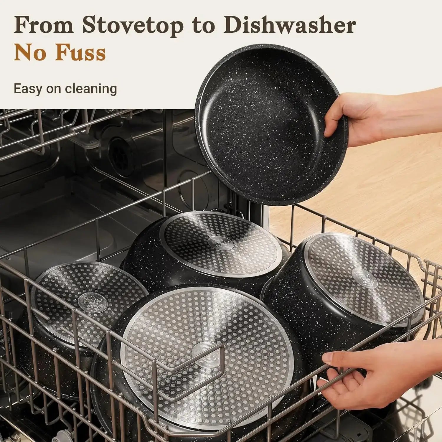 15Pcs Pots and Pans Set Non Stick, Cookware Sets with Detachable Handle, Stackable Induction Cookware, Black from PriceLows™