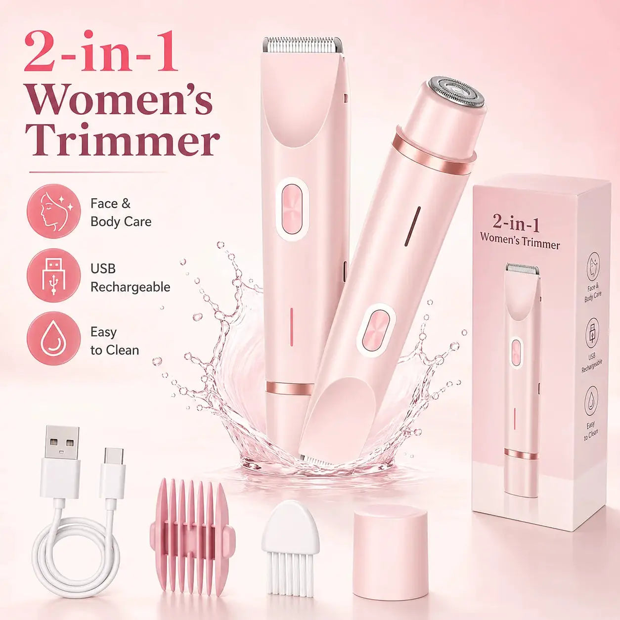 Women's Electric Trimmer | Rechargeable USB Battery | Dual Heads Face And Bikini