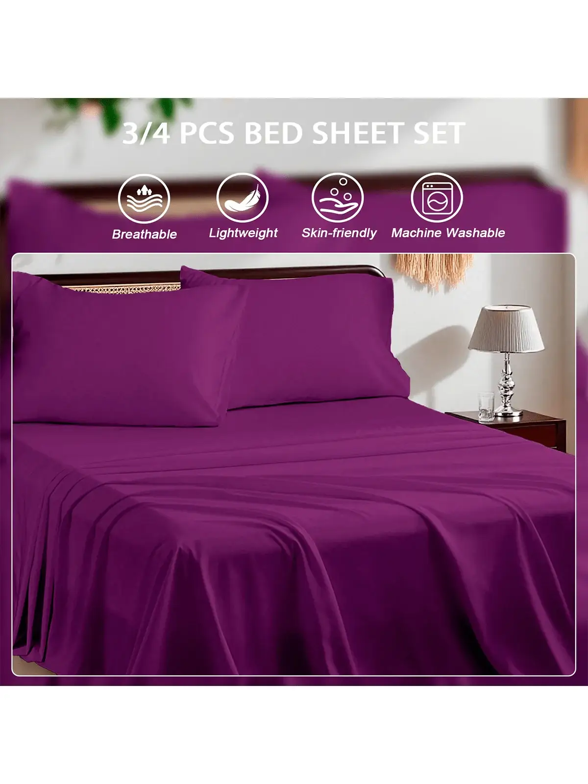 3/4 Piece Bed Sheet Set Soft Breathable Hotel Luxury Summer bedding Twin Flat Fitted Sheet Pillowcase from PriceLows™