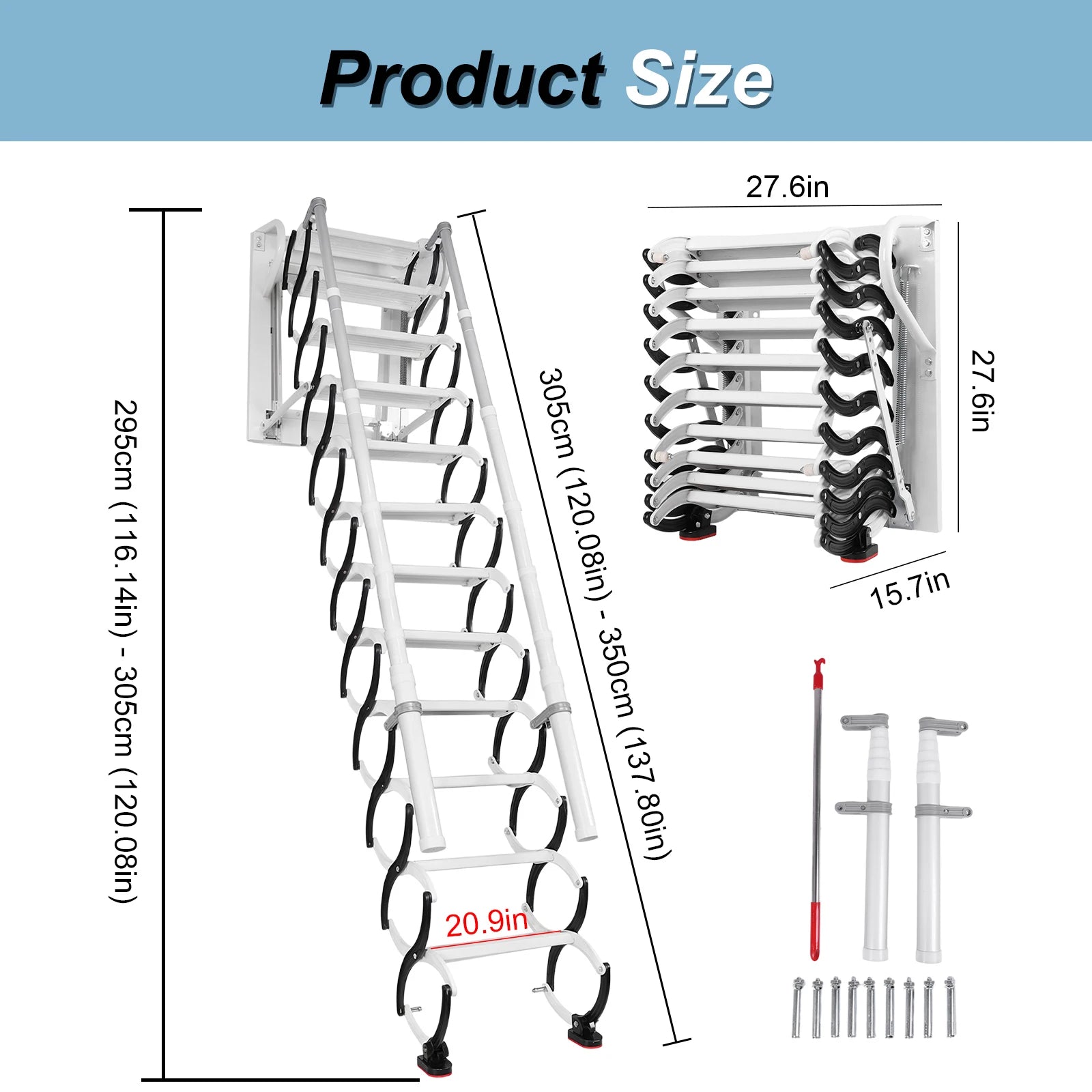 Telescopic Attic Ladder Heavy Duty 600lbs Capacity Collapsible Ladder with Handrails for Home Indoor Outdoor/Storehouse/Basement from PriceLows™
