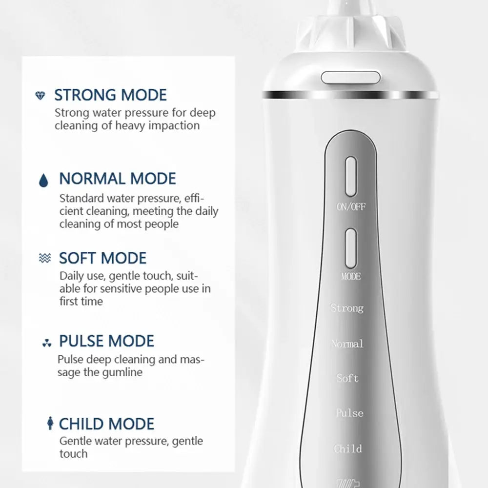 Water Flosser | 5 Modes | 350ml Tank USB Rechargeable Waterproof Portable | One Size