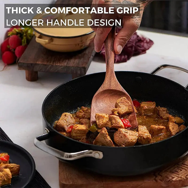 Natural Teak Cooking Spoon Scoop Kitchen Wooden Spatula Non-stick Utensils Set For Cooking With Hanging Hooks Cookware Tool from PriceLows™