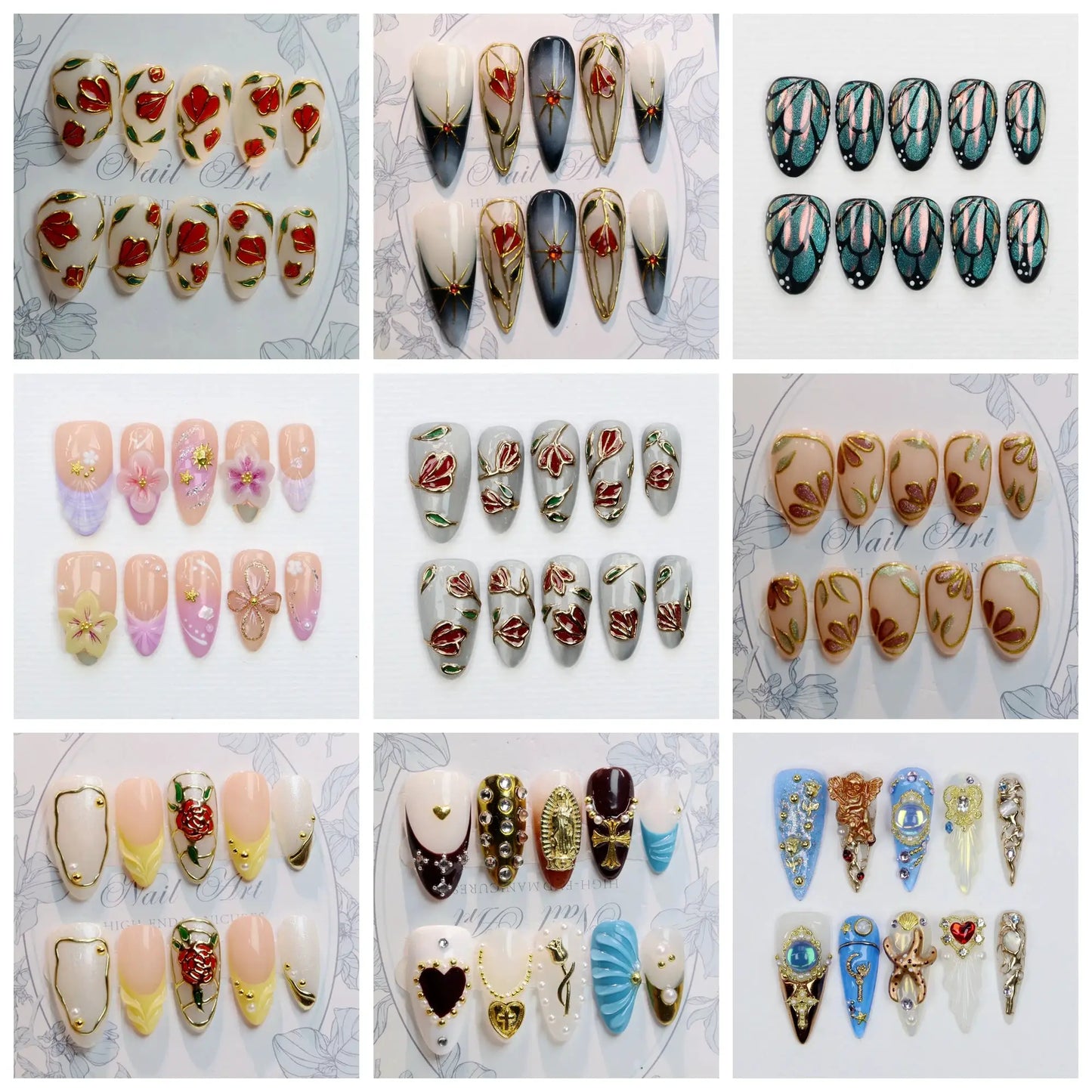 Press On Nails | Handmade Acrylic | Floral Design | 10 Piece Set