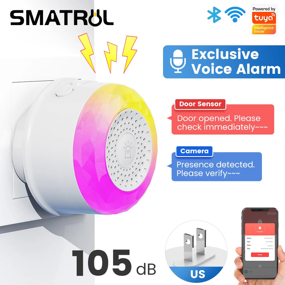 SMATRUL Tuya WiFi Sound And Light Alarm Sensor With EU US UK Plug For Smart Life App Control Door/Window Sensor Camera Soil from PriceLows™