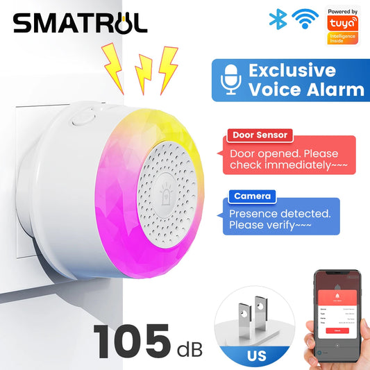 SMATRUL Tuya WiFi Sound And Light Alarm Sensor With EU US UK Plug For Smart Life App Control Door/Window Sensor Camera Soil from PriceLows™