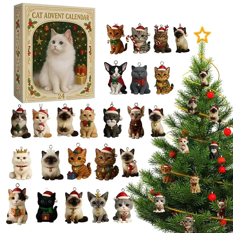 Cat Advent Calendar | 24 Day Countdown | 24 Pcs Acrylic Kit | Christmas Decor