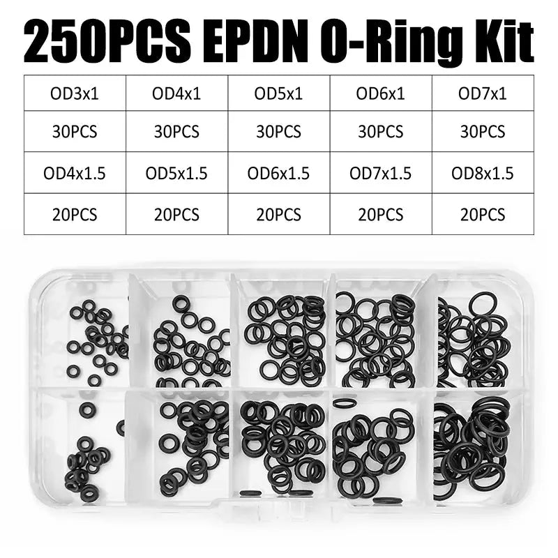 250Pcs Black EPDM O-Ring Set CS1/1.5mm OD3-8mm Ozone Resistance Acid Alkali Water & Friction Resistant for Industrial Use from PriceLows™